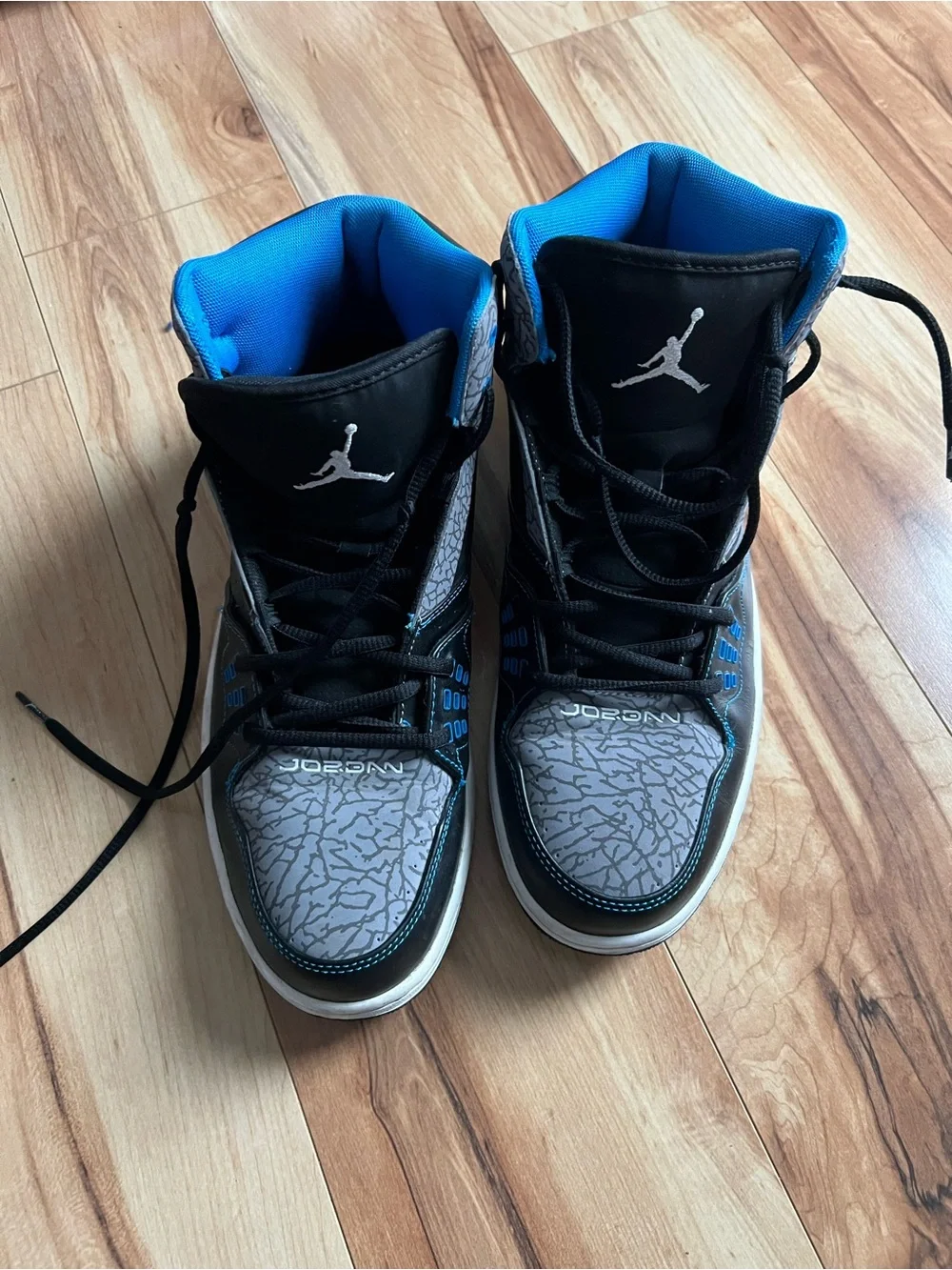 Jordan High-Top Sneakers in Black, Gray & Blue